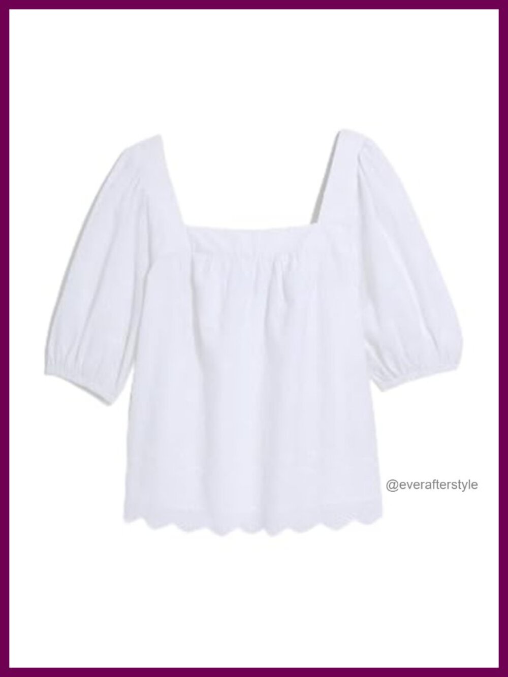 Eyelet Blouse Square Neck Scalloped Hem Balloon Sleeve